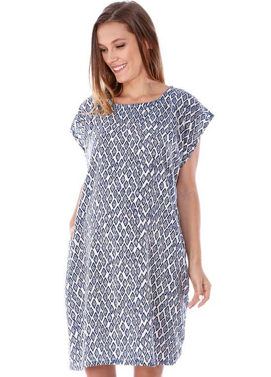 Bailey Maternity Shift Dress in Blue Print by Imanimo