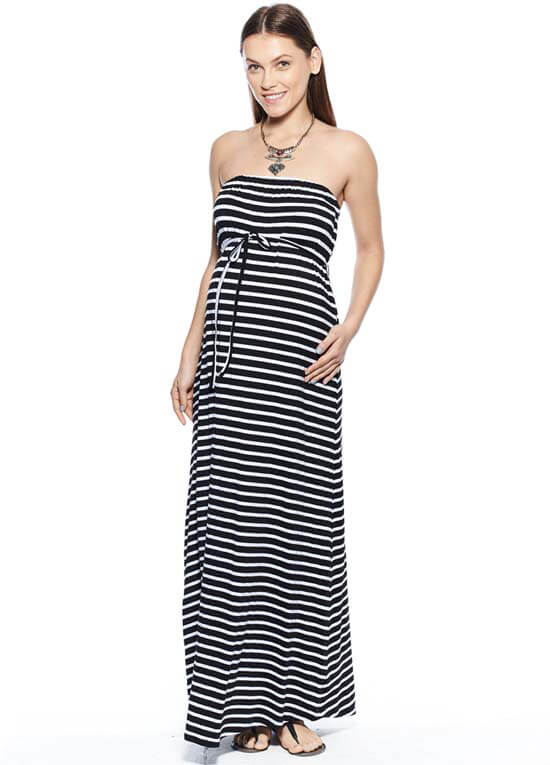 Caitlyn Strapless Maternity Dress in Navy Stripes by Imanimo