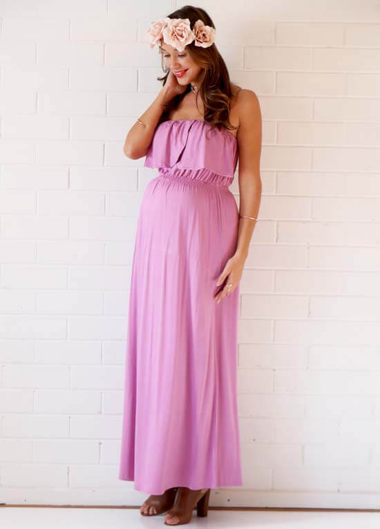 Nelson Strapless Nursing Maxi Dress in Persian Rose by Trimester
