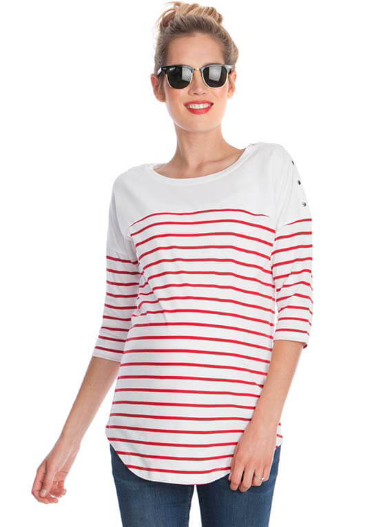 Red Striped Cotton Maternity Nursing Top by Seraphine