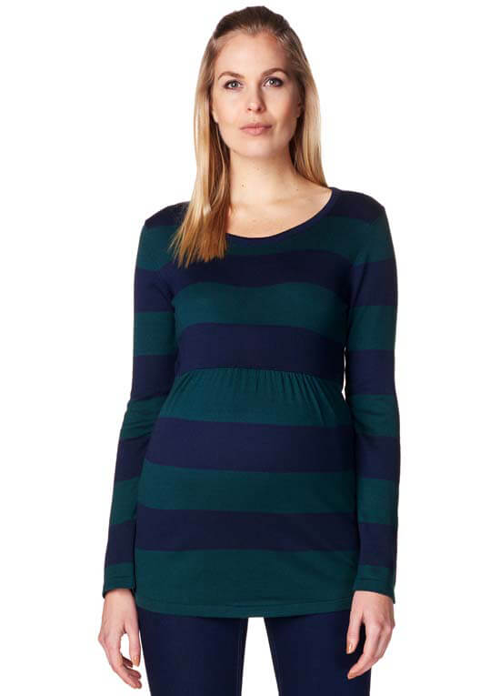 Fine Knit Empire Maternity Jumper in Blue/Green Stripes by Esprit