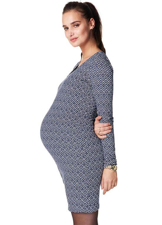 Emma Maternity Zipper Dress in Blue Print by Noppies