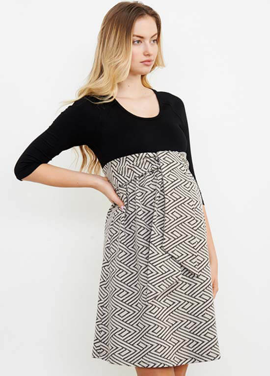 Black/Cream Tapestry Tie Front Maternity Dress by Maternal America