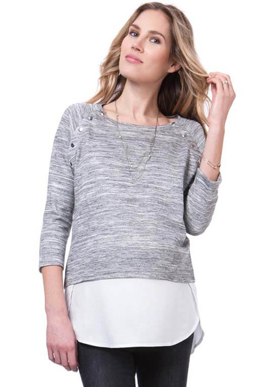 Layered Maternity Nursing Sweater in Grey by Seraphine