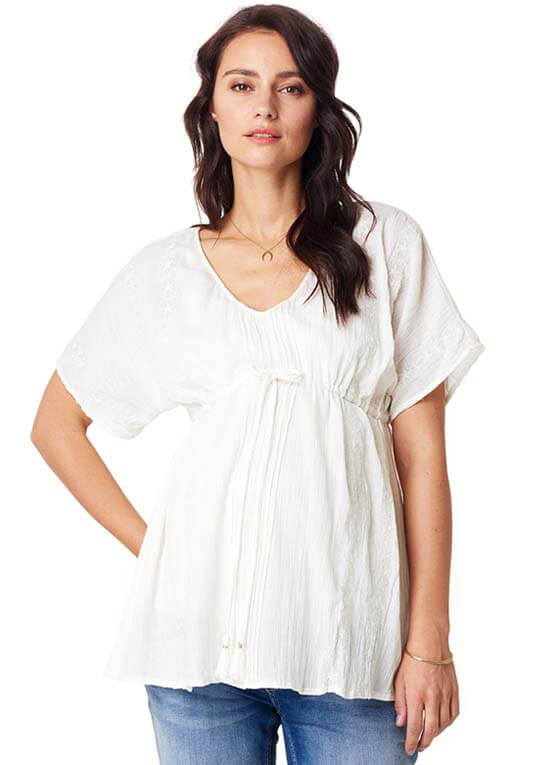 Iry Embroidered Boho Maternity Blouse in Off White by Noppies