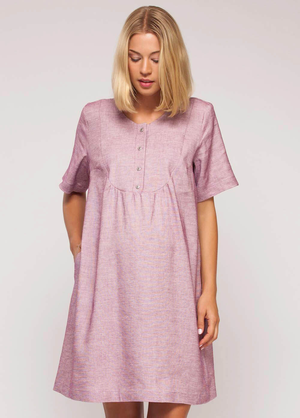 Linen Maternity Nursing Bib Dress in Rose by Paula Janz