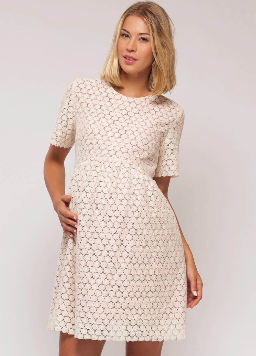 white christmas dresses Maniju Cream Lace Off the Shoulder Long Sleeve Maternity Dress- Size S –  The Saved Collection