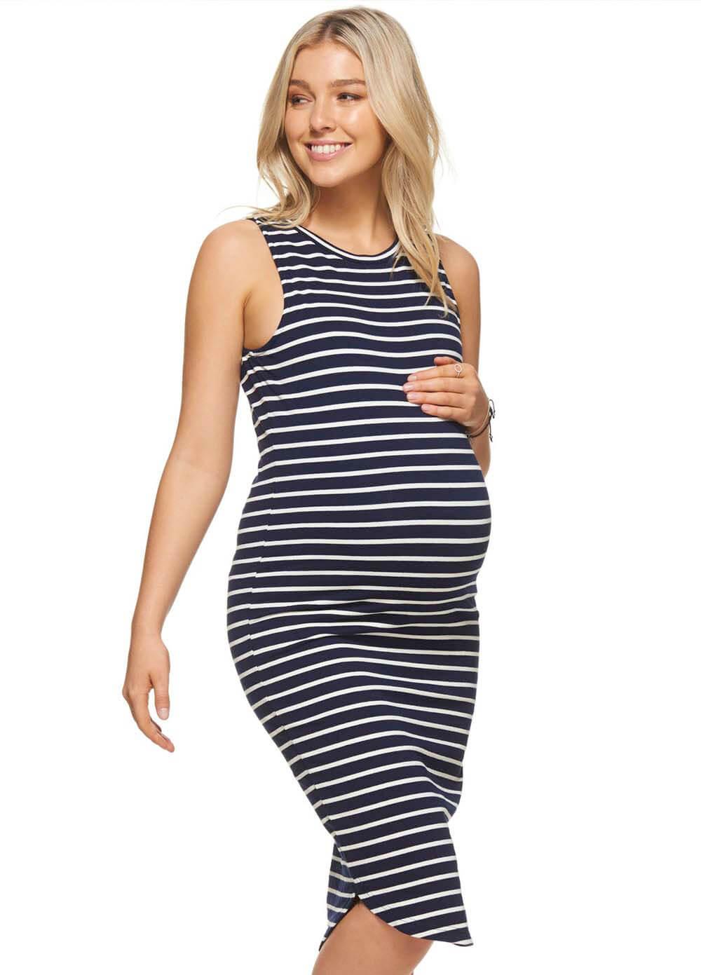 More Than Words Maternity Dress in Navy/White Stripes by Bae