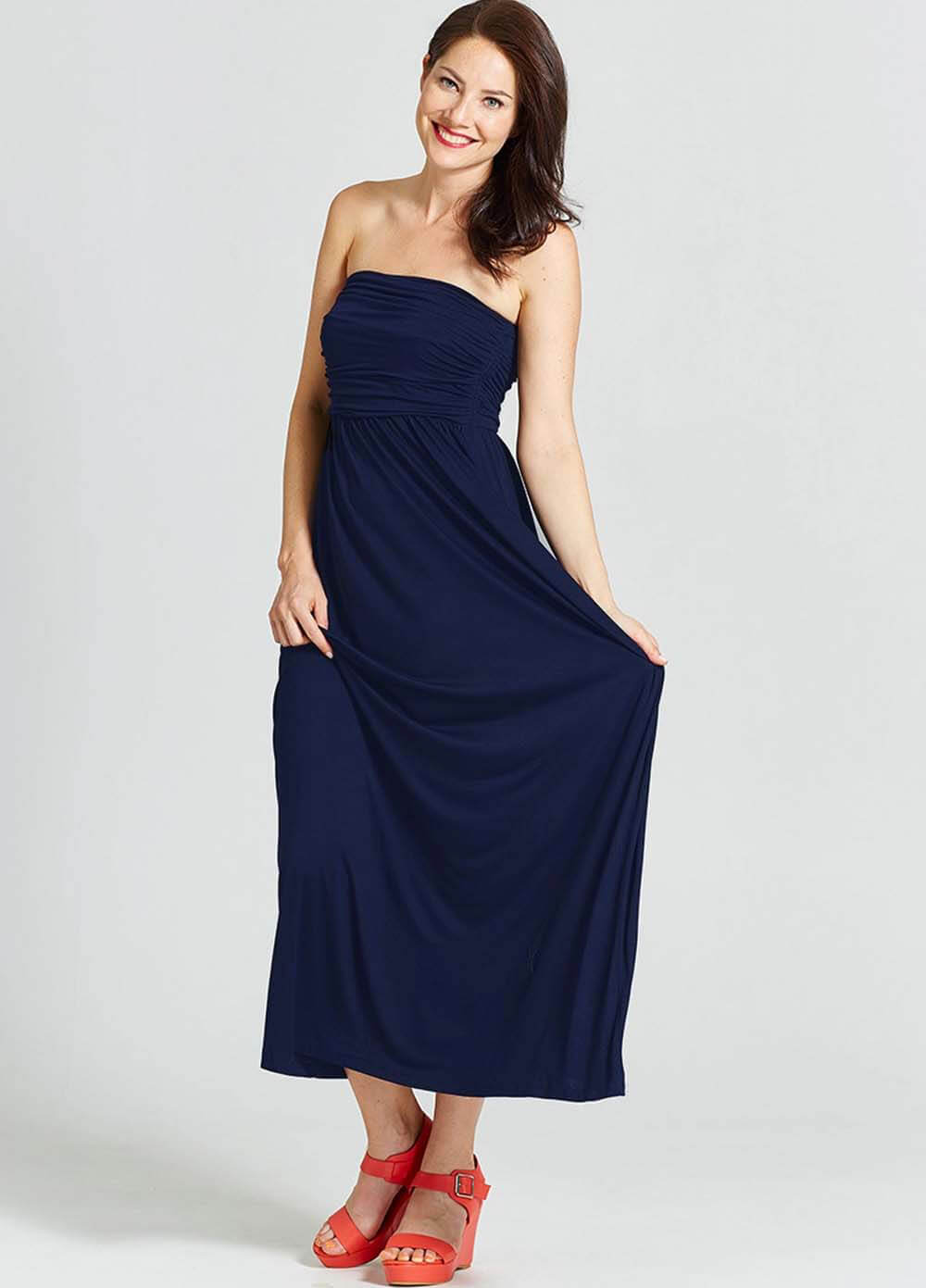 Strapless Maternity Nursing Maxi Dress in Navy by Milky Way
