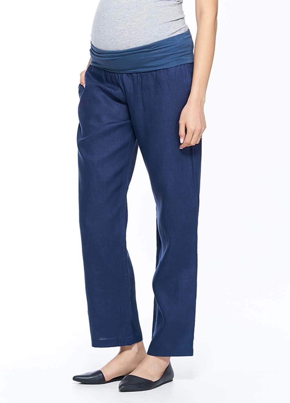Havana Linen Maternity Pants in Navy by Milky Way