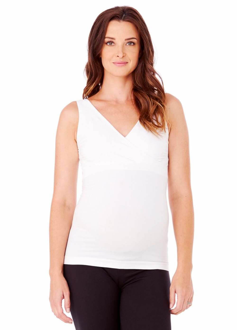 Queen Bee White Seamless Crossover Maternity Nursing Tank by Ingrid & Isabel