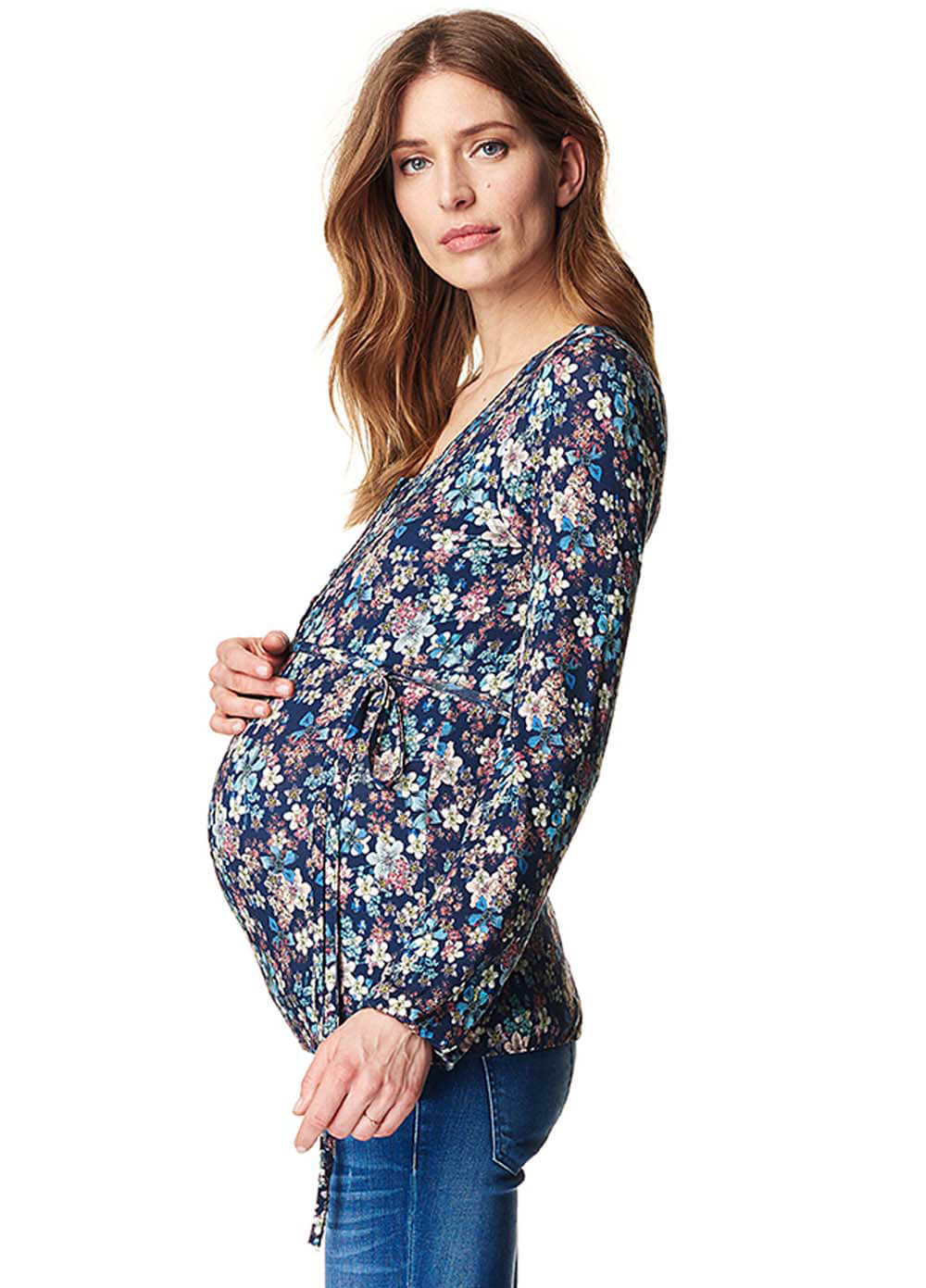 Button Front Maternity Nursing Top in Navy Floral by Esprit