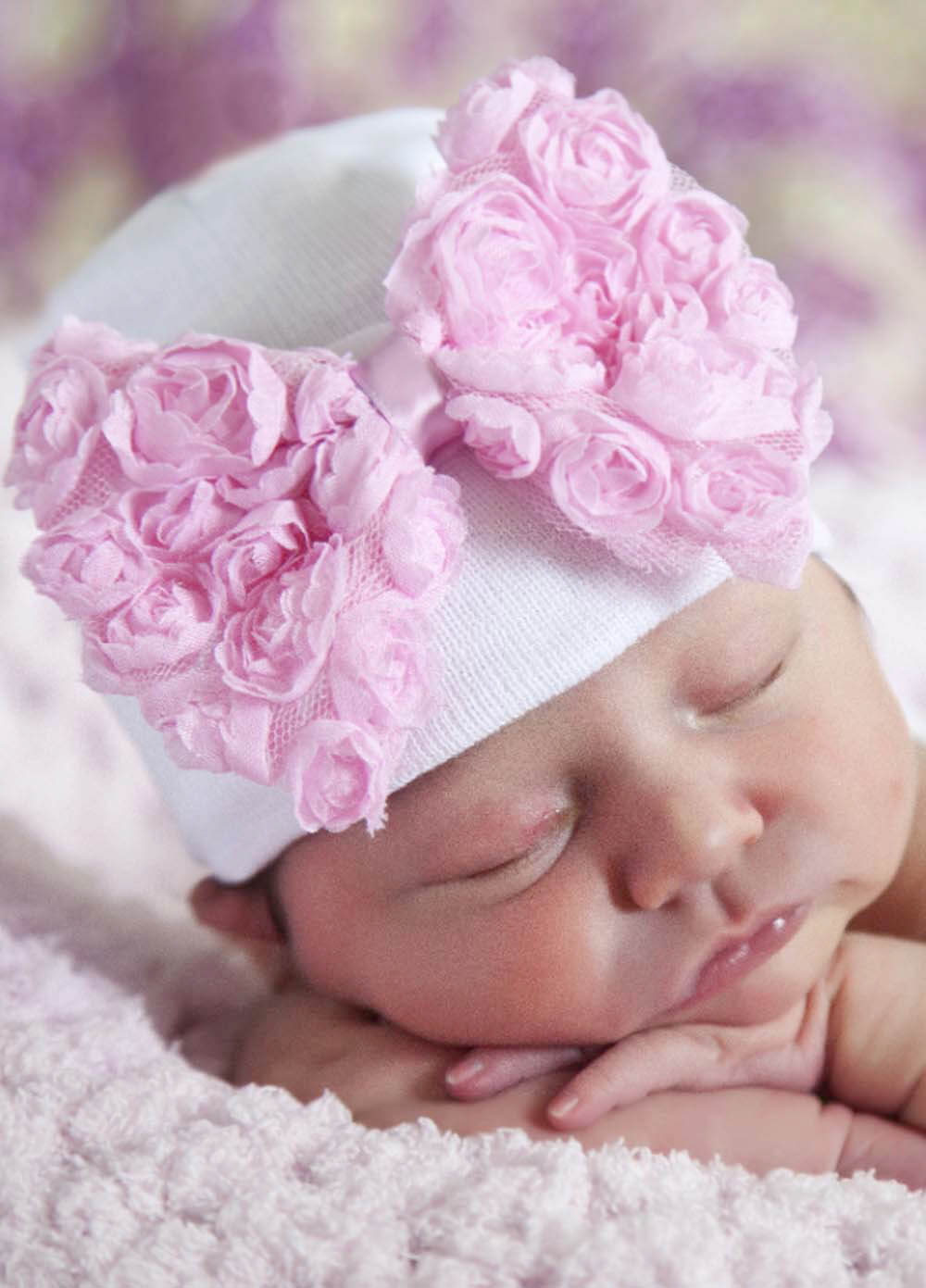 Pink Rosette Newborn Baby Girl Hospital Hat by Ilybean