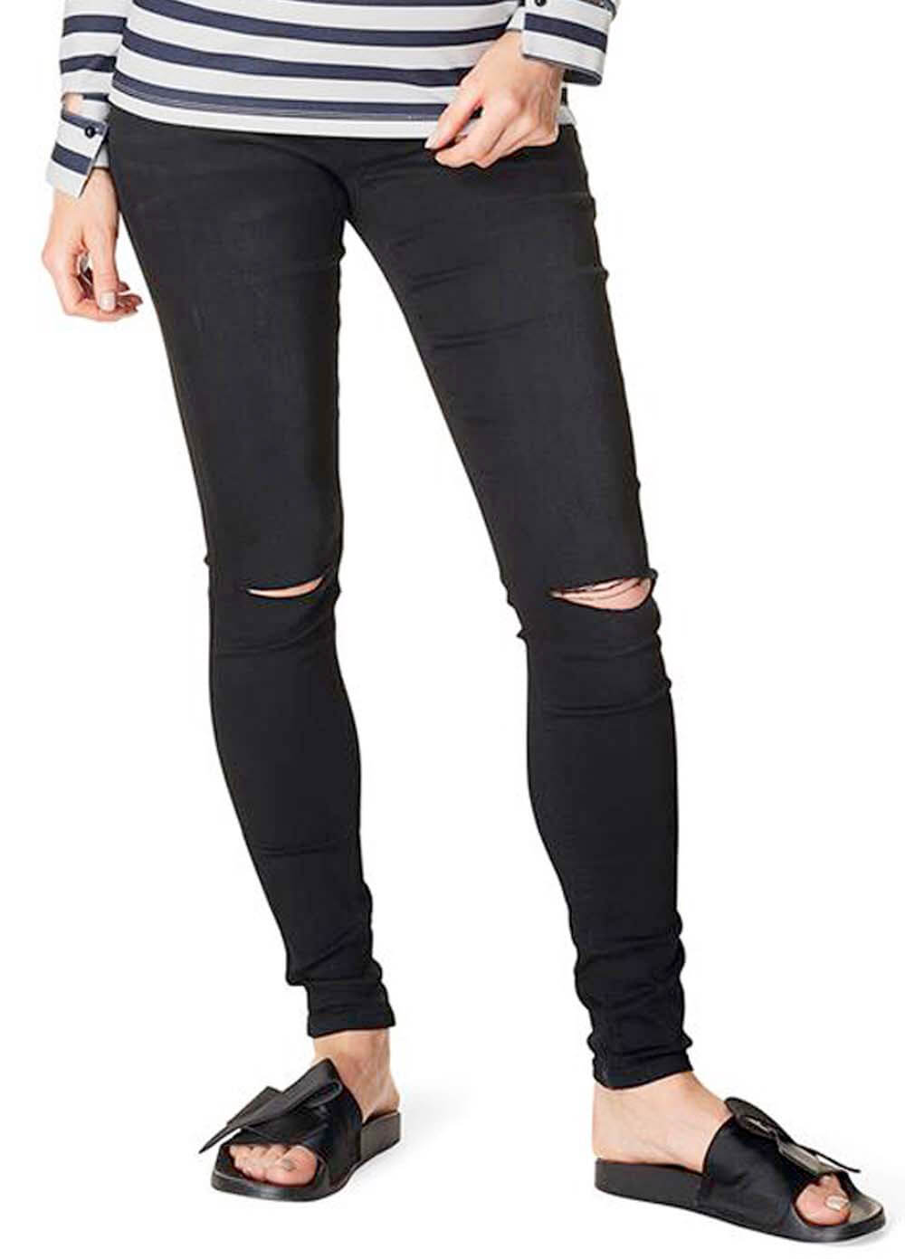 maternity black ripped skinny jeans