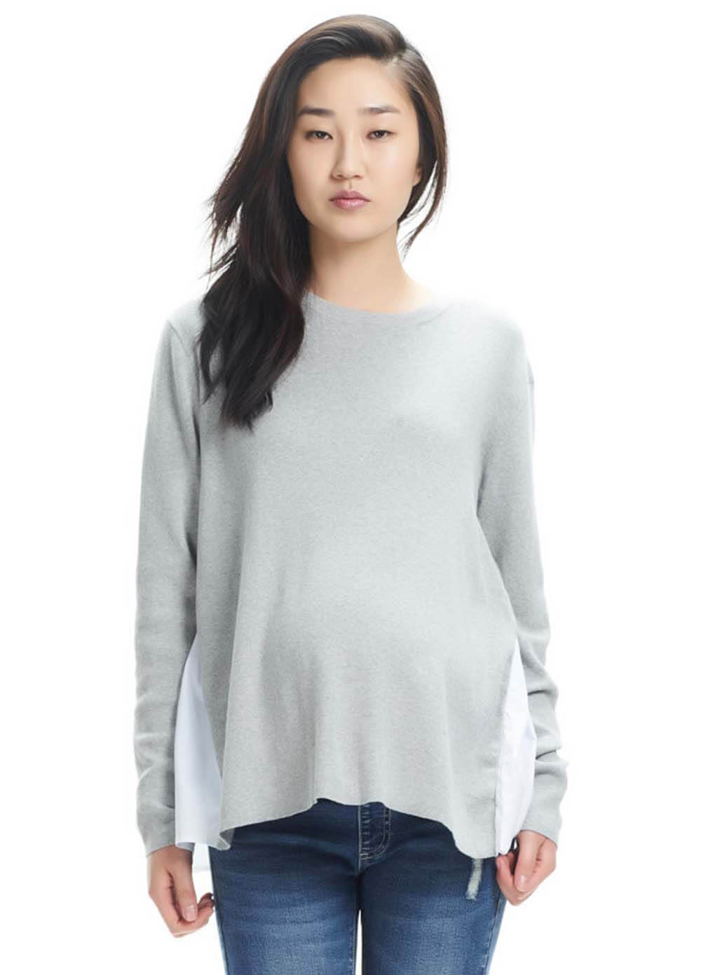 Grace Pleat Back Maternity Jumper in Grey/White Soon Maternity