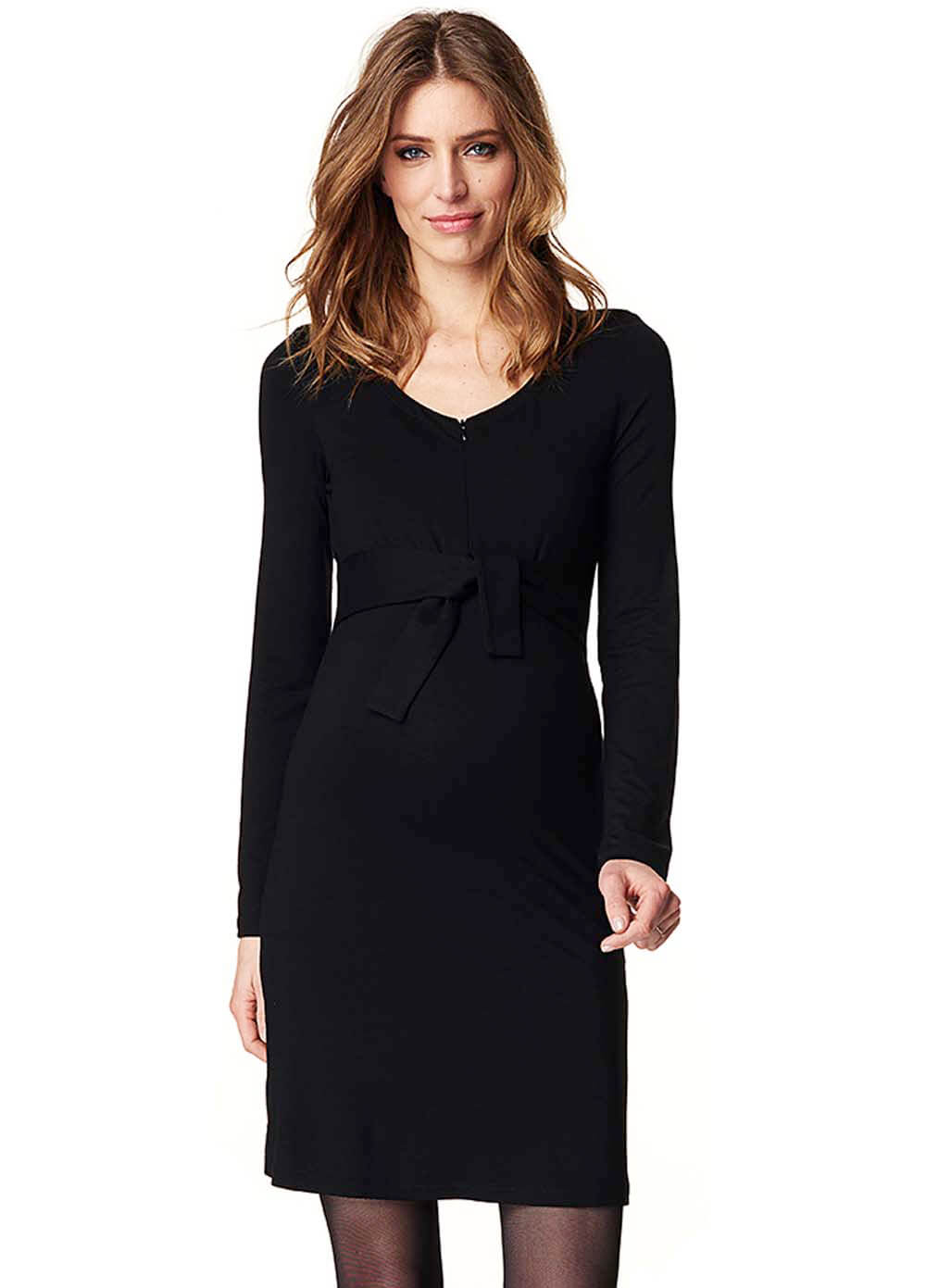 Long Sleeved Zip Maternity Nursing Dress in Black by Esprit