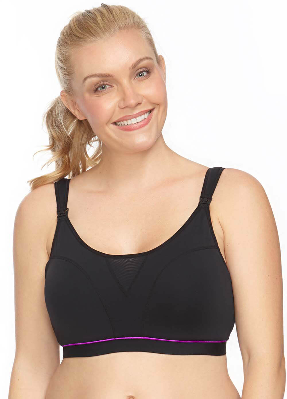 Lynne Convertible Sports Nursing Bra in Black/Purple by QT Intimates