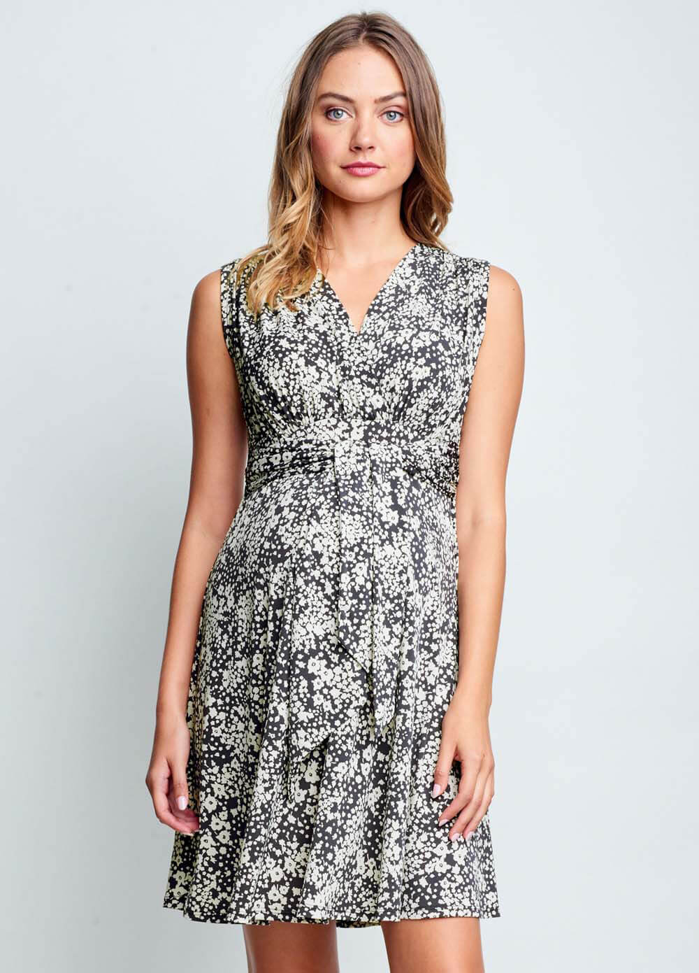 Mini Tie Front Maternity Dress in Ditsy Floral by Maternal America