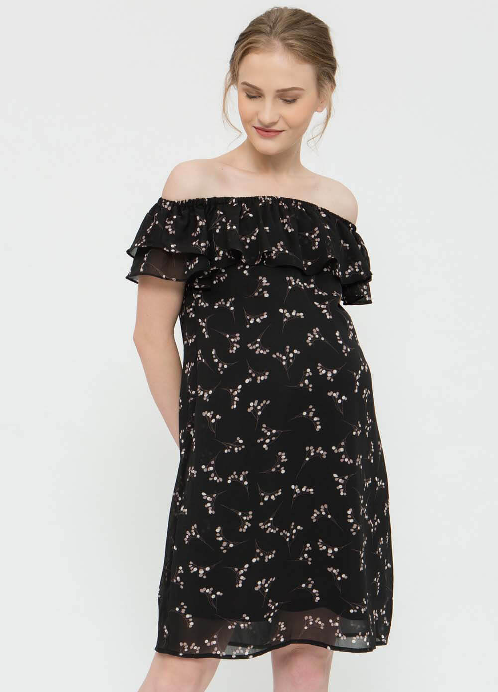 Spring - Clarinda Party Nursing Dress in Black Print - ON SALE