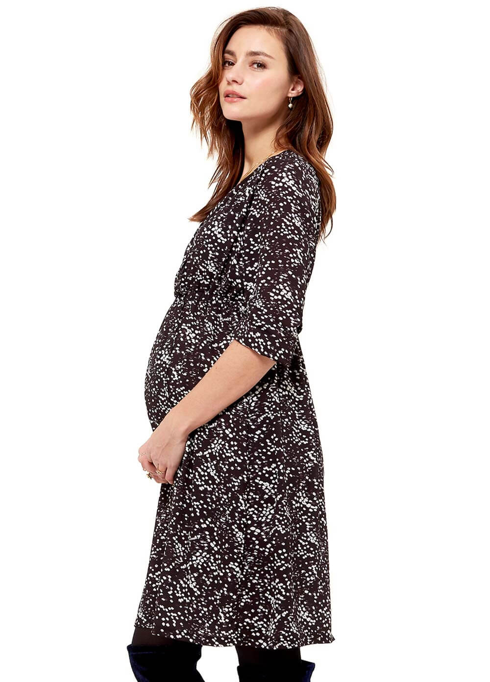 Black Confetti Print Maternity & Nursing Dress by Queen mum