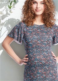 Queen mum - Flutter Sleeve Dress in Blue Print - ON SALE