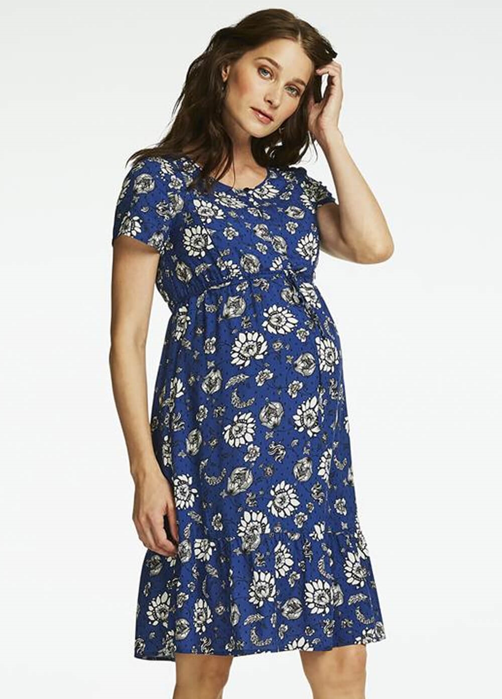 Queen mum Sodalite Blue Floral Maternity Nursing Dress