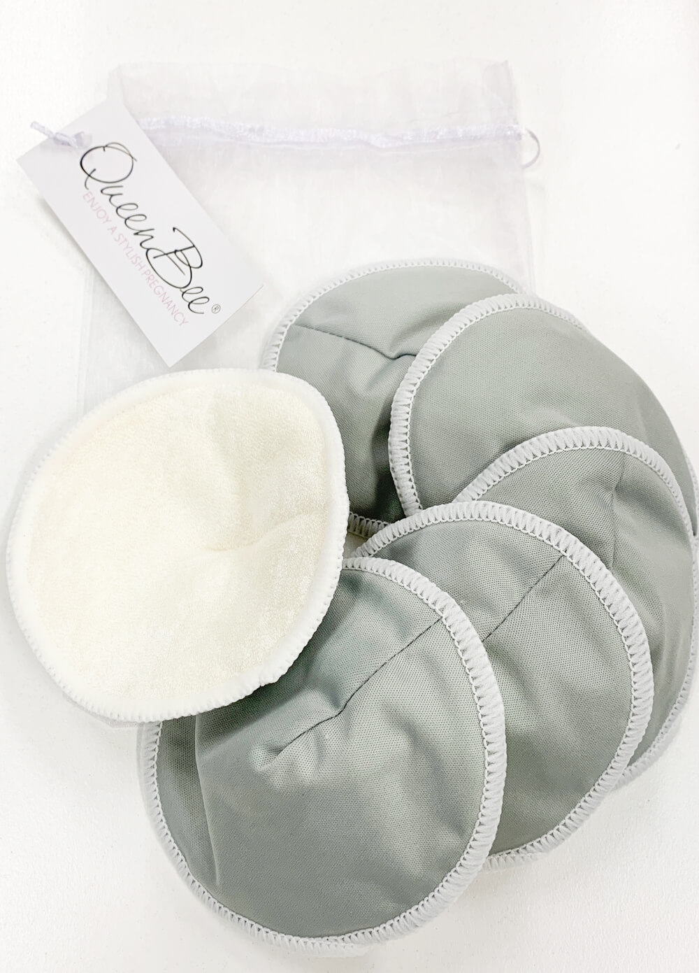 QueenBee® - Contoured Resuable Bamboo Nursing Pads (3 Pairs) in Charcoal