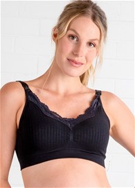 QueenBee® - Emma Pointelle Lace Trim Nursing Bra in Black