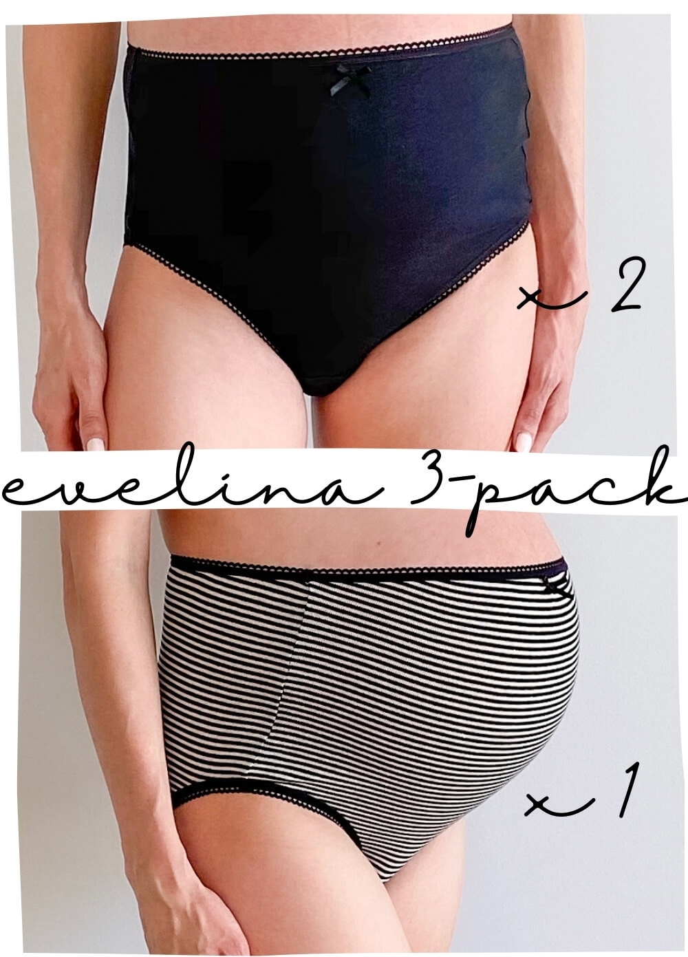 Queen Bee - Evelina 3-pack Maternity Briefs in Black Stripes