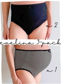 QueenBee® - Evelina 3-pack Briefs in Black Stripes
