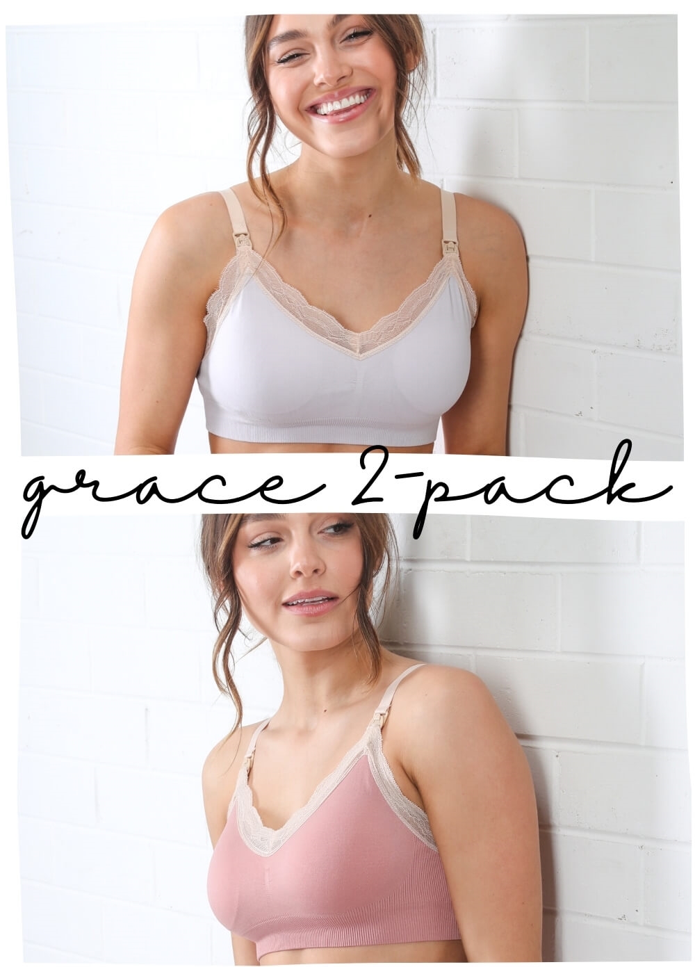 QueenBee® - Grace 2-Pack Vintage Lace Trim Bra Bundle in Blue/Rose