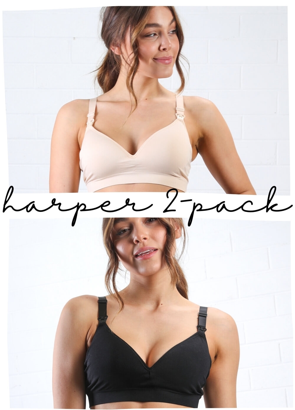 QueenBee® - Harper 2-Pack Nursing Bra Bundle in Black/Nude