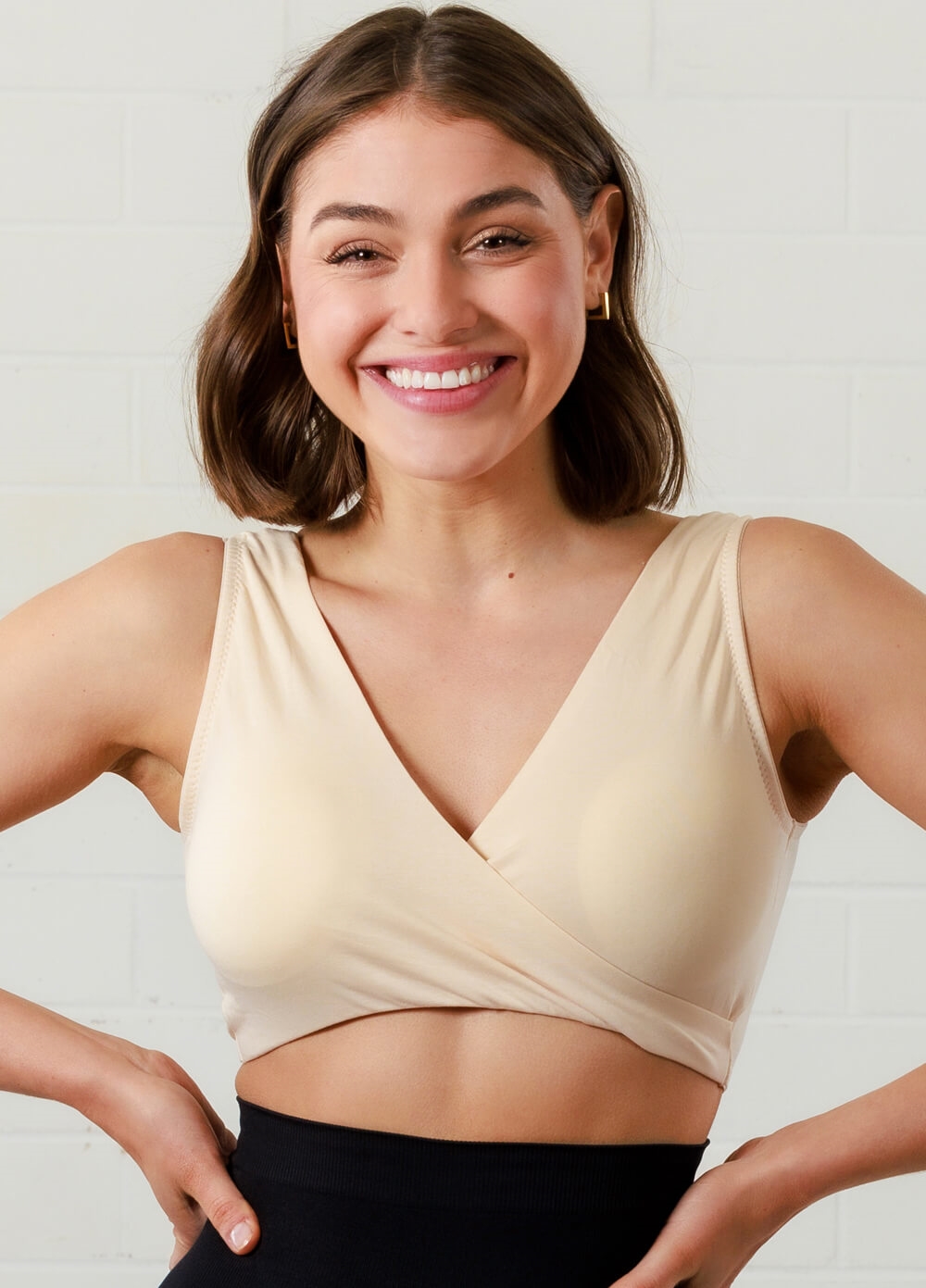 Queen Bee - Sara Crossover Jersey Nursing Sleep Bra in Nude