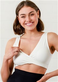 QueenBee® - Sara Crossover Jersey Nursing Sleep Bra in White