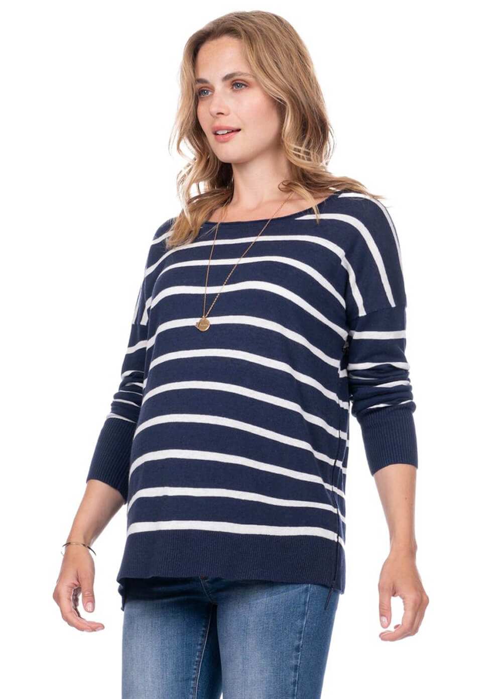 Rubina Navy Stripe Maternity Nursing Knit Jumper by Seraphine
