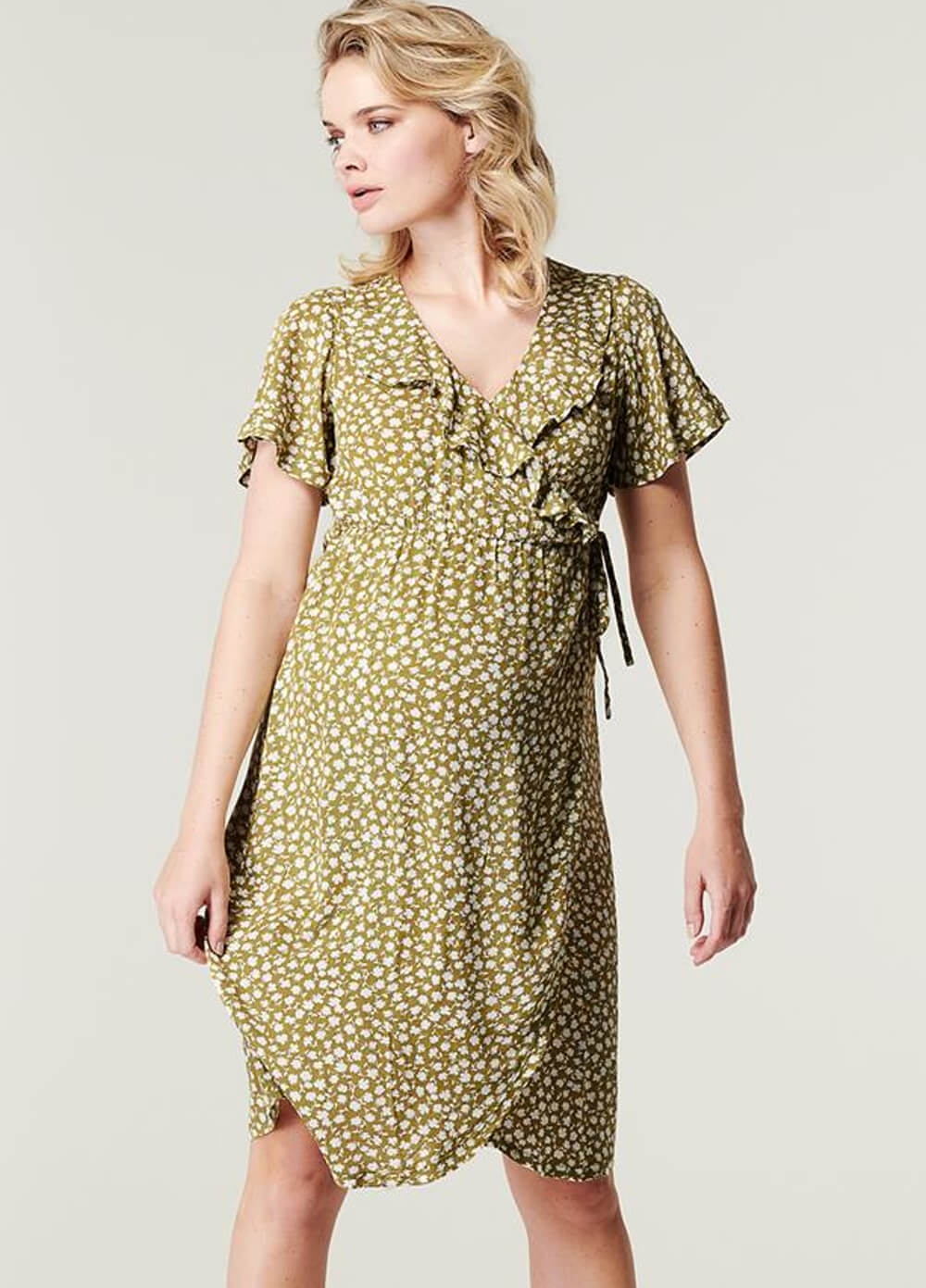 Supermom Olive Floral Maternity Nursing Wrap Dress Queen Bee