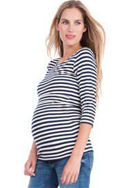 Seraphine - Bamboo Nursing Top in Navy Stripes 