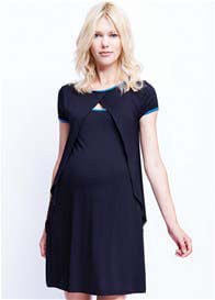 Maternal America - Cross Over Nursing Dress in Black/Royal