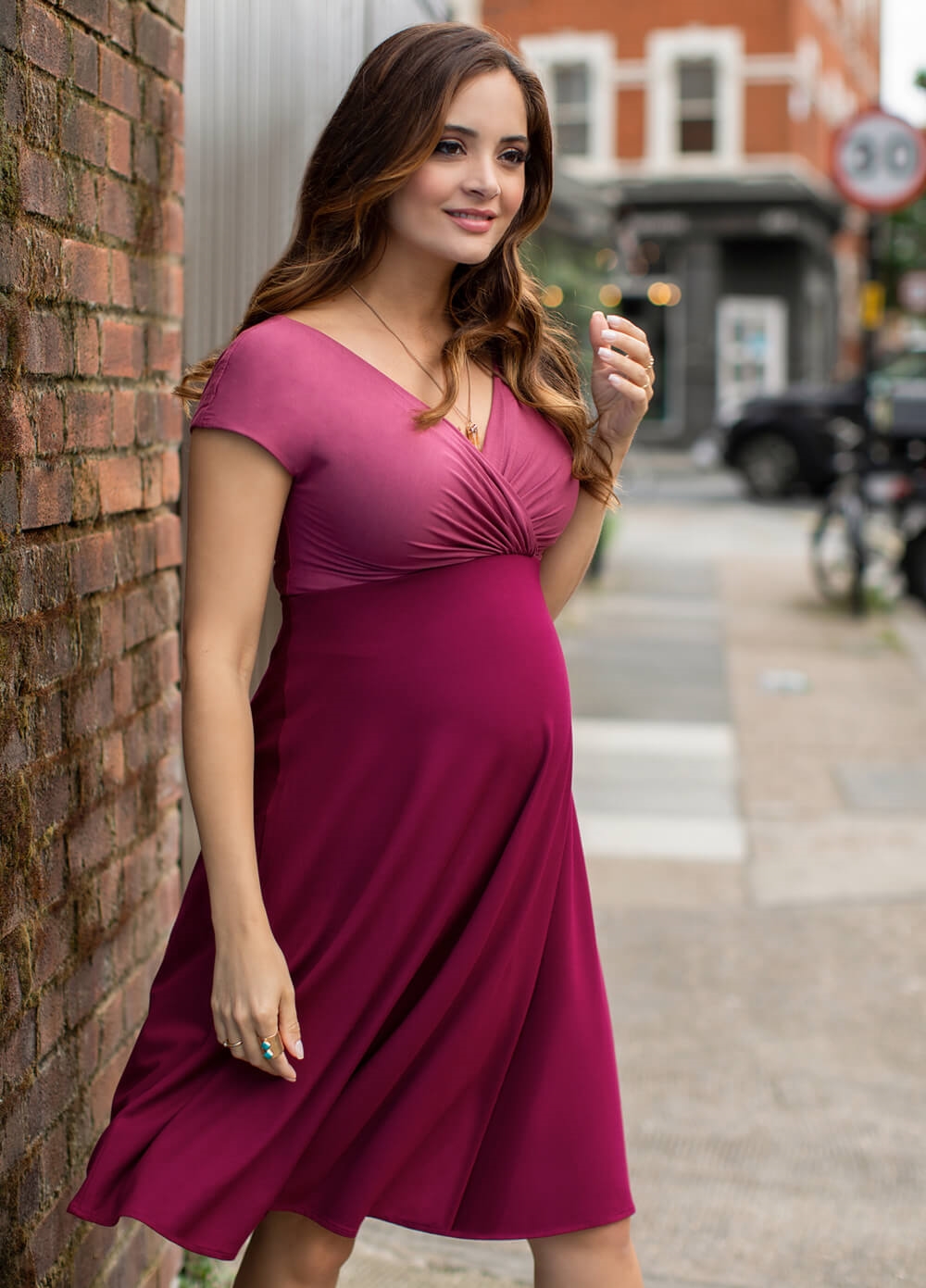 Alessandra Maternity Dress in Rosey Red by Tiffany Rose