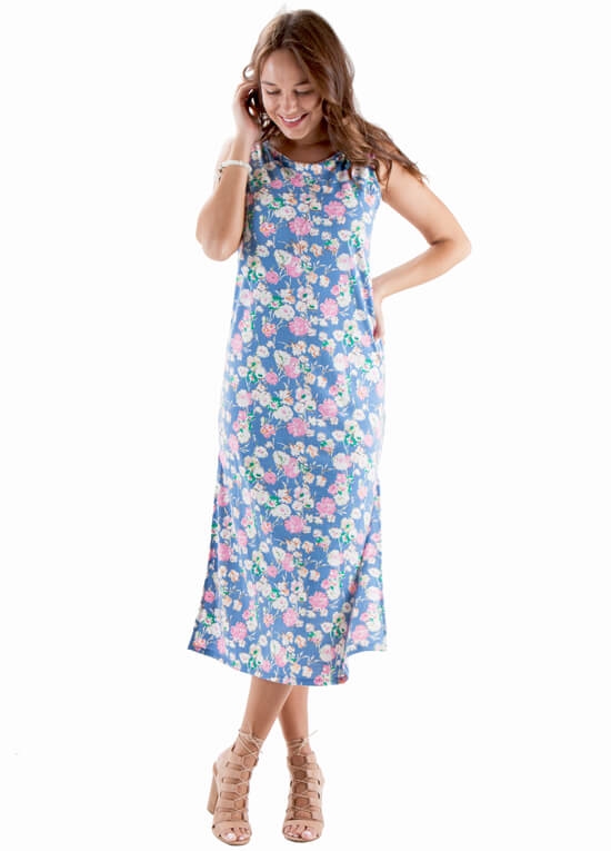 Cora Postpartum Nursing Maxi Dress in Blue Floral by Trimester