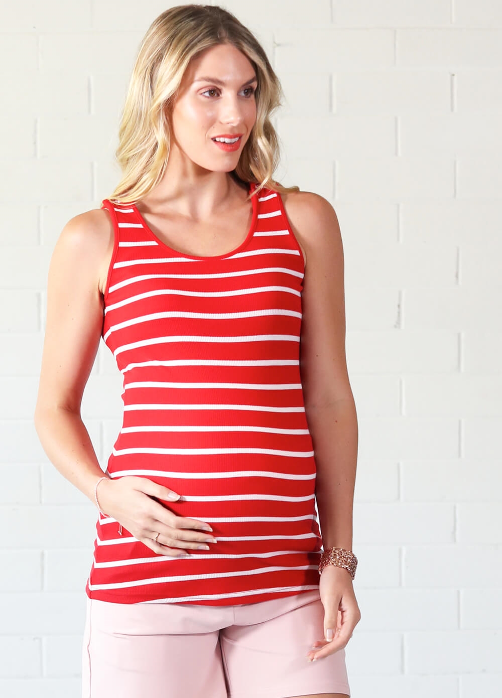 Trimester™ - Laurina Red Striped Nursing Tank Top - ON SALE