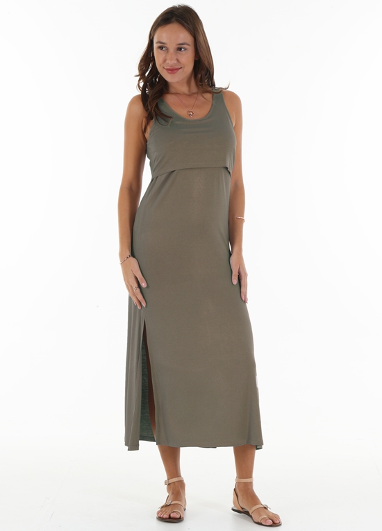 Trimester™ - Louis Layered Nursing Maxi Dress in Taupe - ON SALE